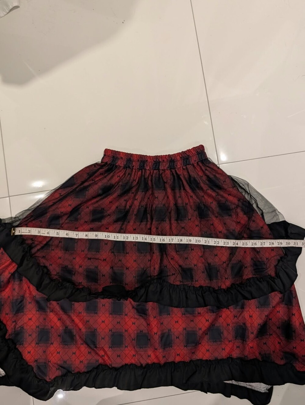 Red and Black Ruffle Mesh Midi Skirt - Women - Picture 10 of 10